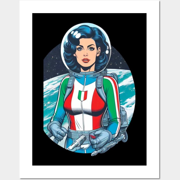 Italian Female Astronaut 1960s Comic Book Superhero Wall Art by Woodpile